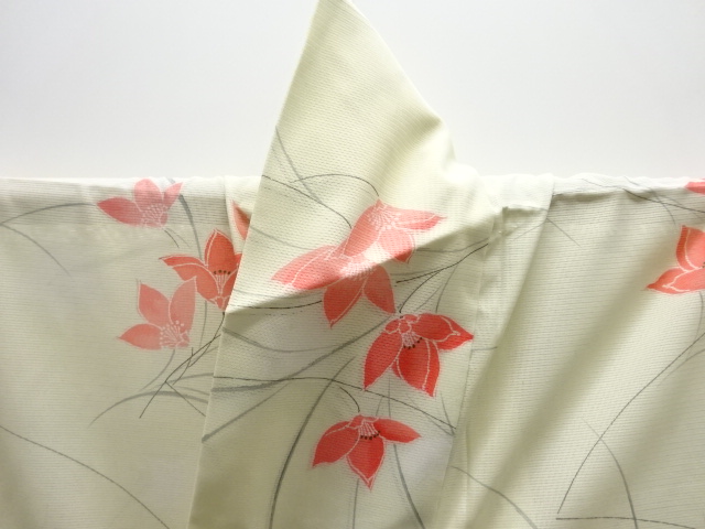  駒絽 草花模様小紋着物